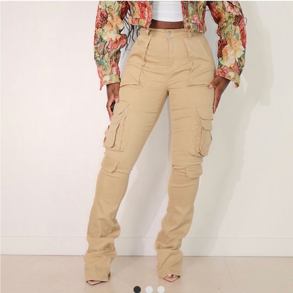 Modern Opulence - Stacked Women's Tan Cargo Pants